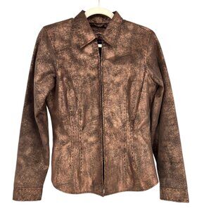 Roper Vintage Leather Jacket Bronze Brown Metallic Full Zip Size Small